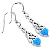 Synthetic Opal Heart Celtic Trinity Silver Earrings - e413